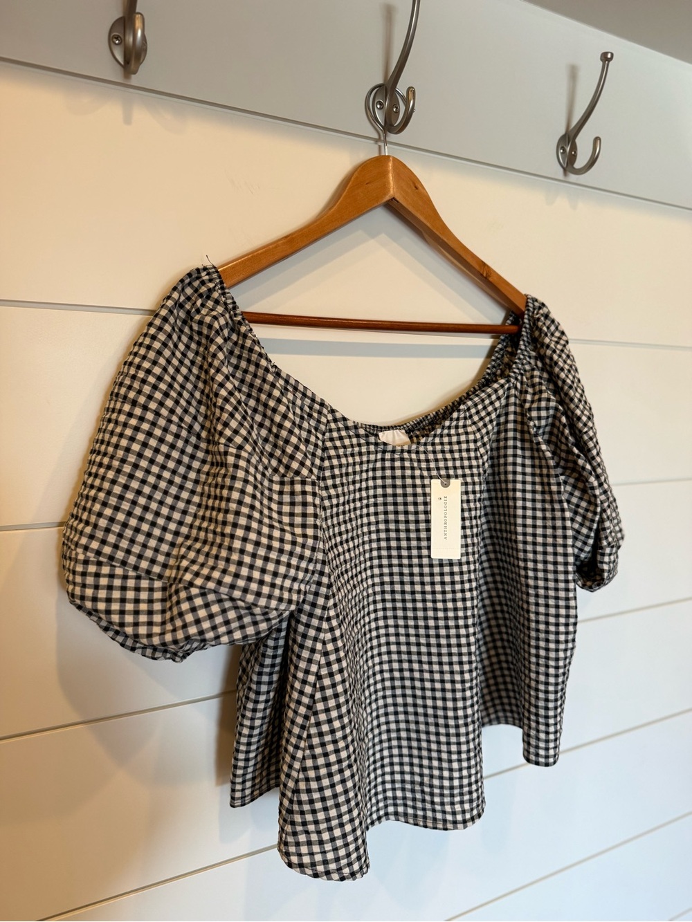 NWT Maeve Puff-Sleeve Off-The-Shoulder Gingham Top Medium - Picture 4 of 9